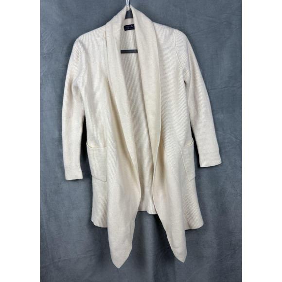 Polo Ralph Lauren Cardigan Womens M Ivory Wool Cashmere Quiet Luxury Old Money - Picture 1 of 11